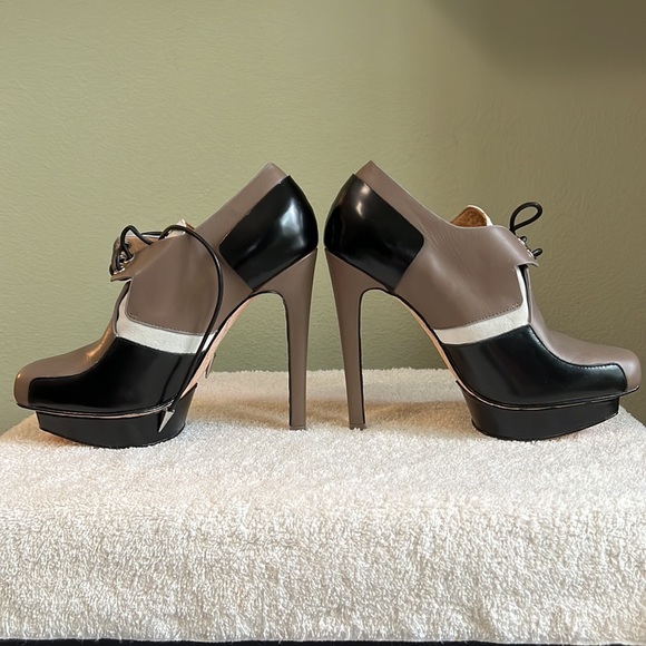 L.A.M.B. Leather Color Block High Heel Lace-up Shoes In Brown White Black 8M - Picture 3 of 8